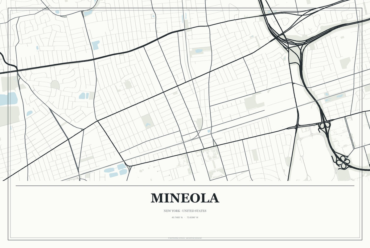 Mineola, New York City Map Aluminum Sign in Gallery Air style