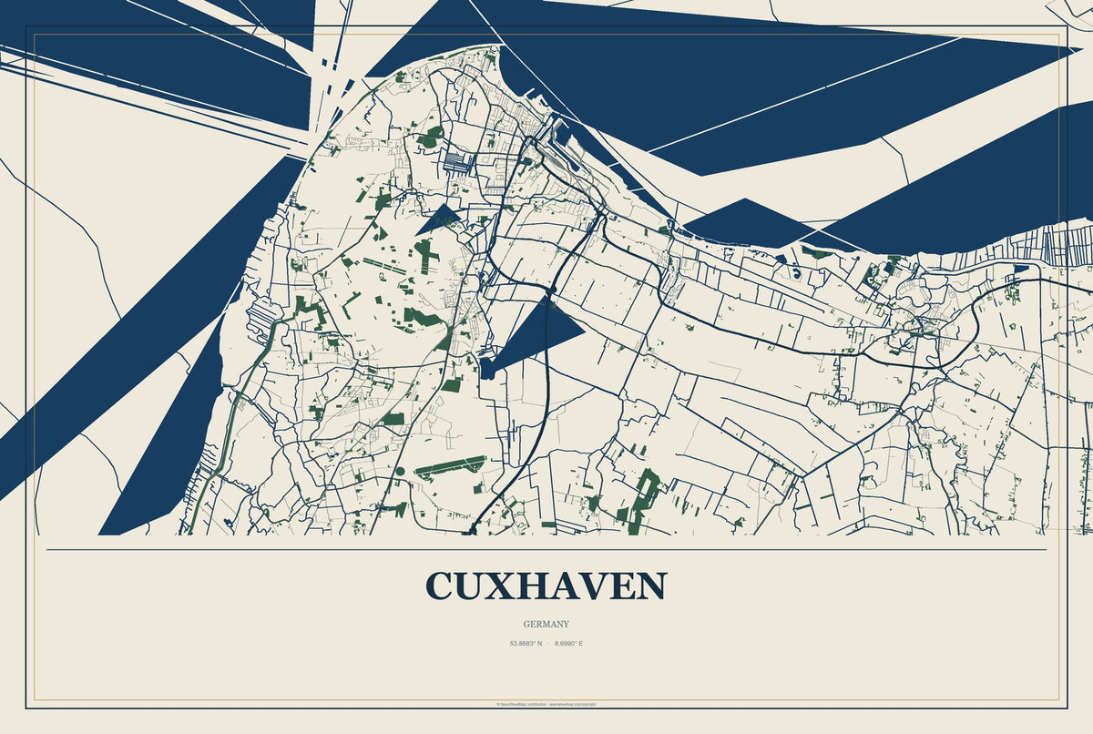 Cuxhaven, Germany City Map Aluminum Sign in Coastal Cutout style
