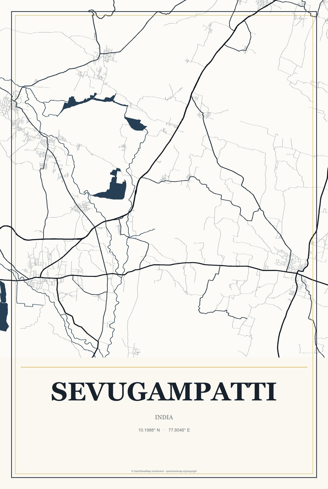Sevugampatti, India City Map Aluminum Sign in Citrine Modern style