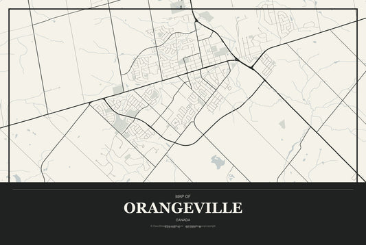 Orangeville, Canada City Map Aluminum Sign in Museum Plaque style