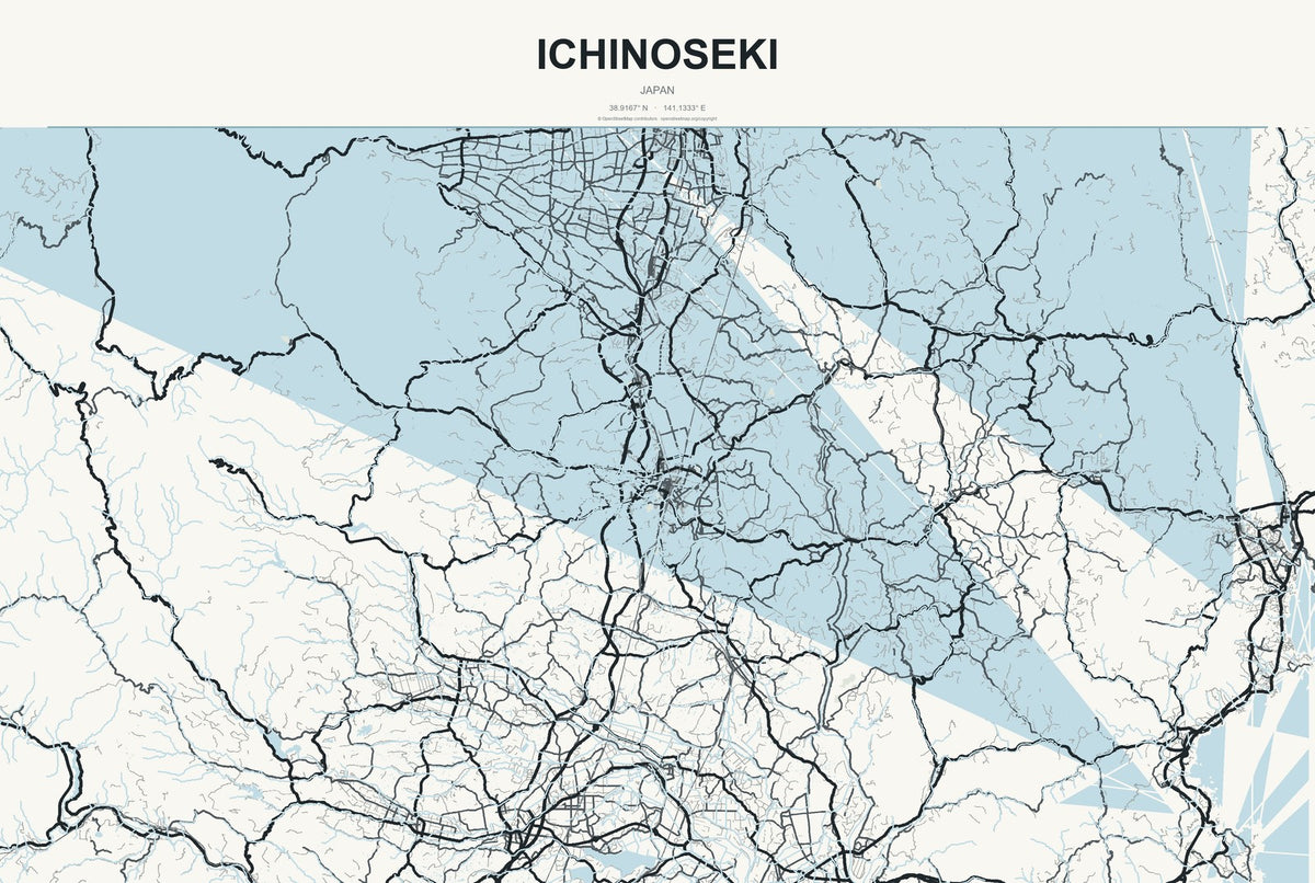 Ichinoseki, Japan City Map Aluminum Sign in Headline Atlas style