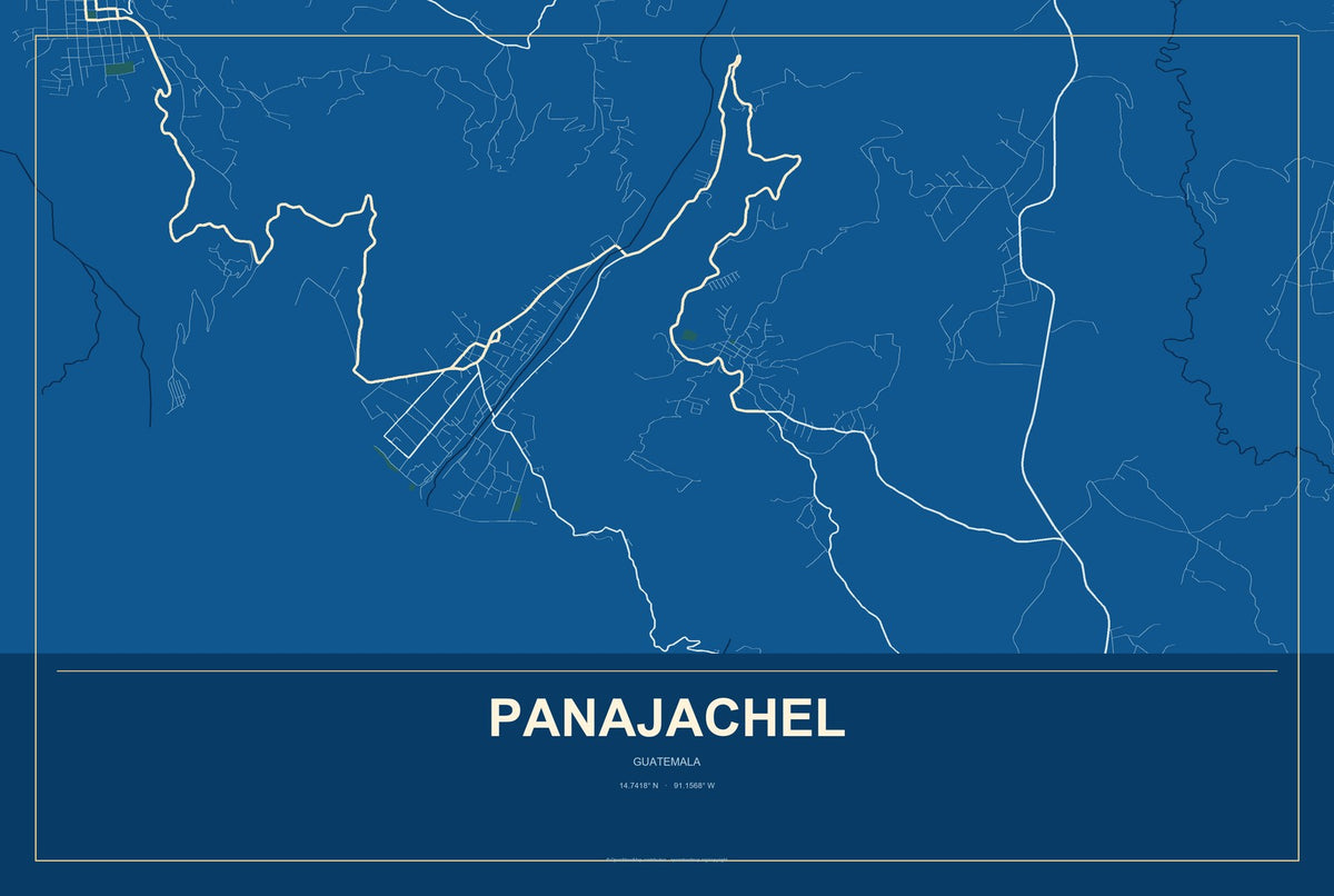 Panajachel, Guatemala City Map Aluminum Sign in Harbor Cobalt style