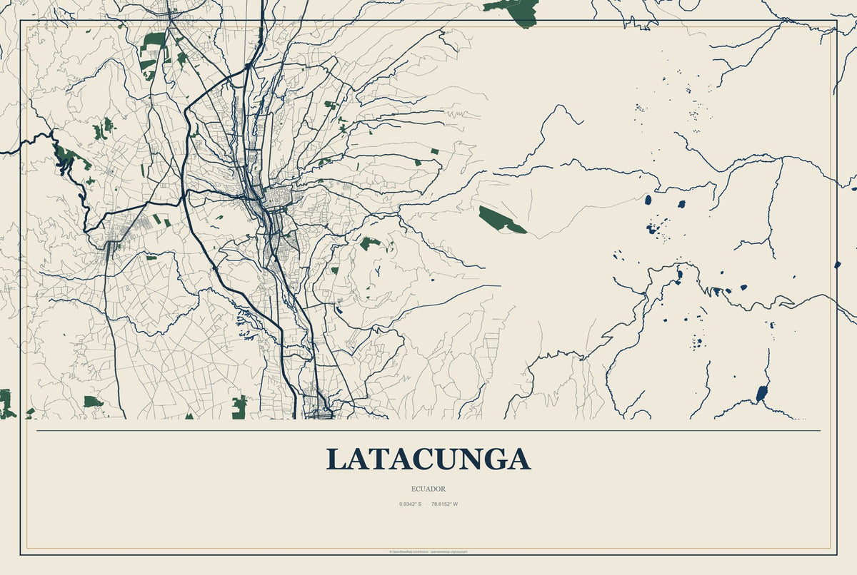 Latacunga, Ecuador City Map Aluminum Sign in Coastal Cutout style