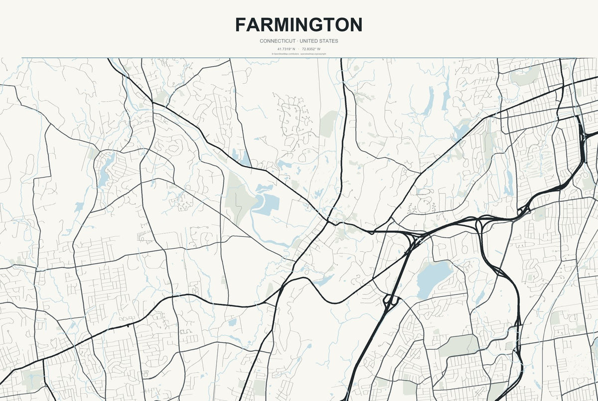 Farmington, Connecticut City Map Aluminum Sign in Headline Atlas style