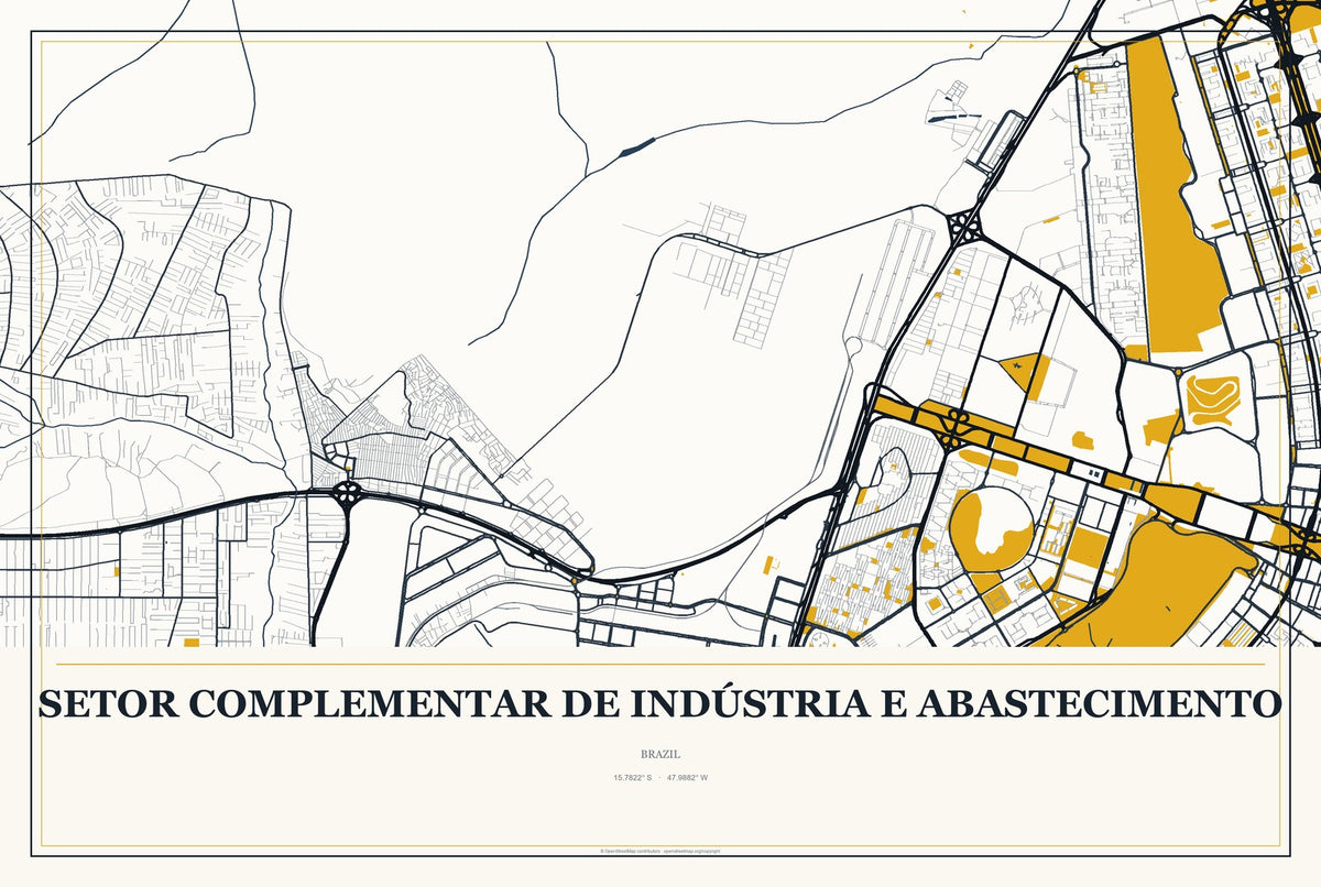 Setor Complementar de Indústria e Abastecimento, Brazil City Map Aluminum Sign in Citrine Modern style