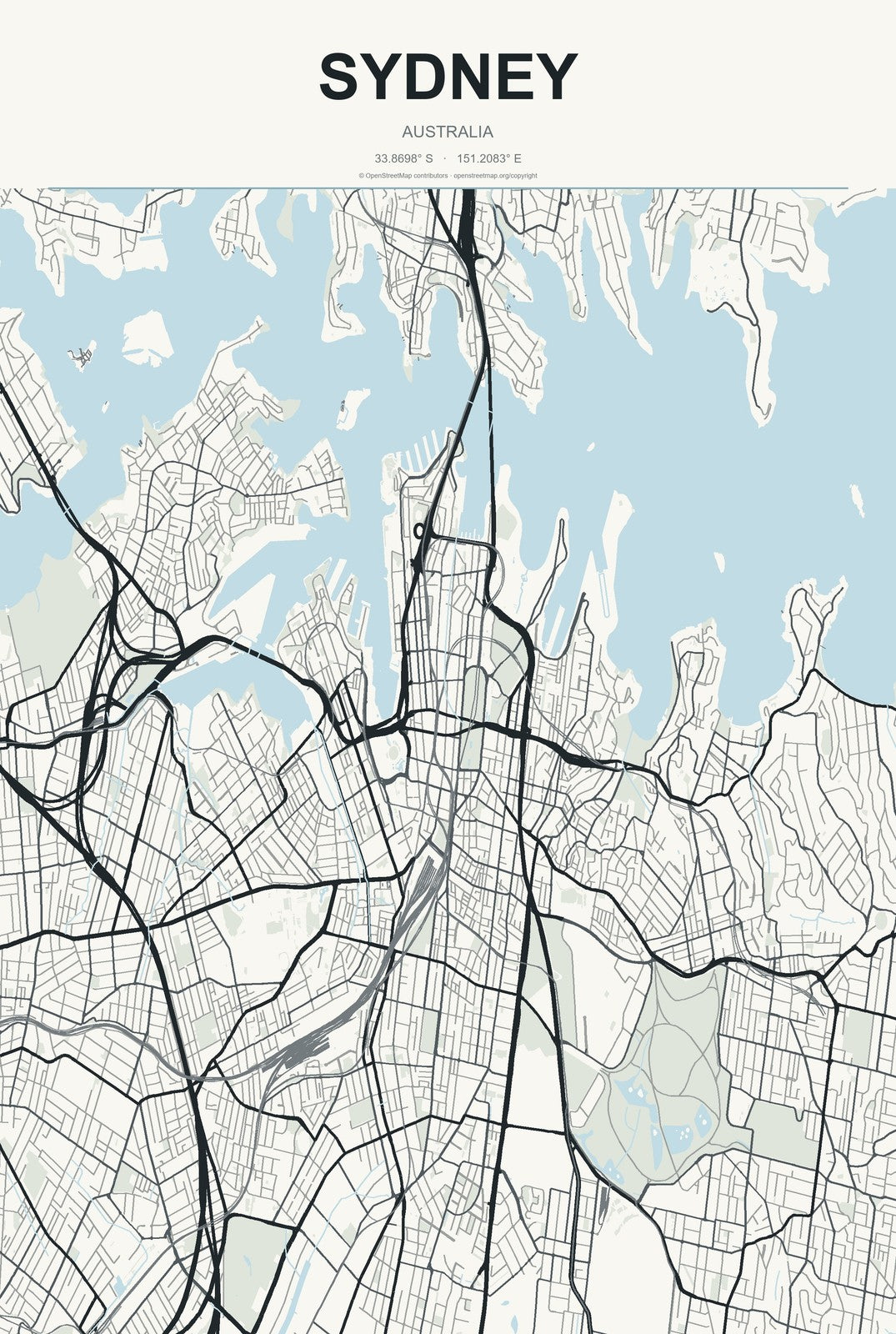 Sydney, Australia City Map Aluminum Sign in Headline Atlas style