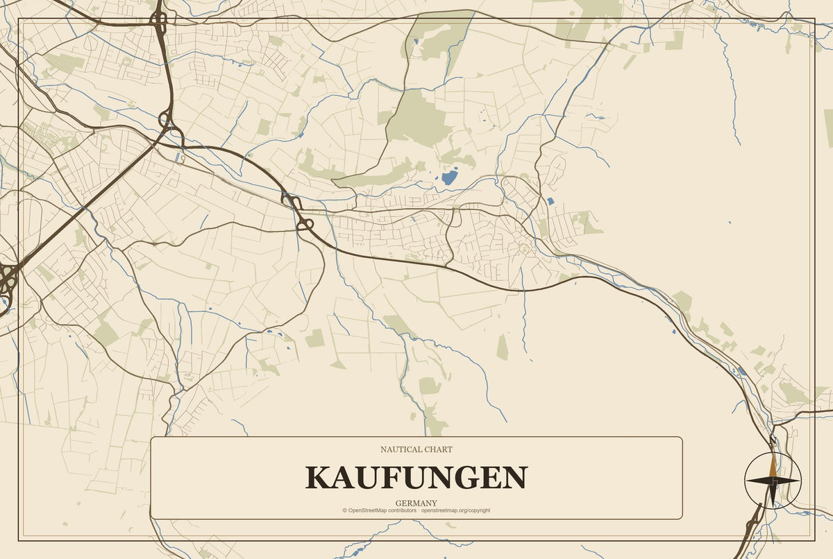 Kaufungen, Germany City Map Aluminum Sign in Heritage Nautical style
