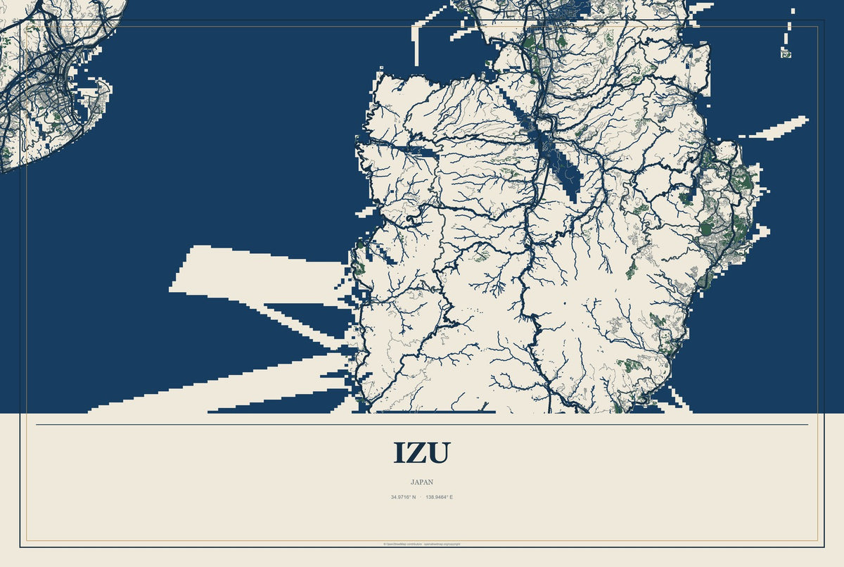 Izu, Japan City Map Aluminum Sign in Coastal Cutout style