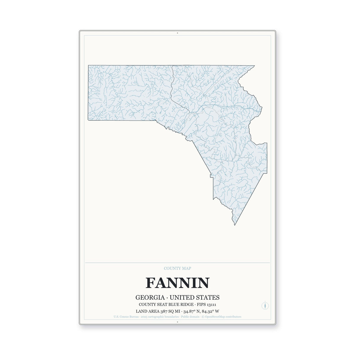 Fannin County, Georgia Map Aluminum Sign in Gallery Air style
