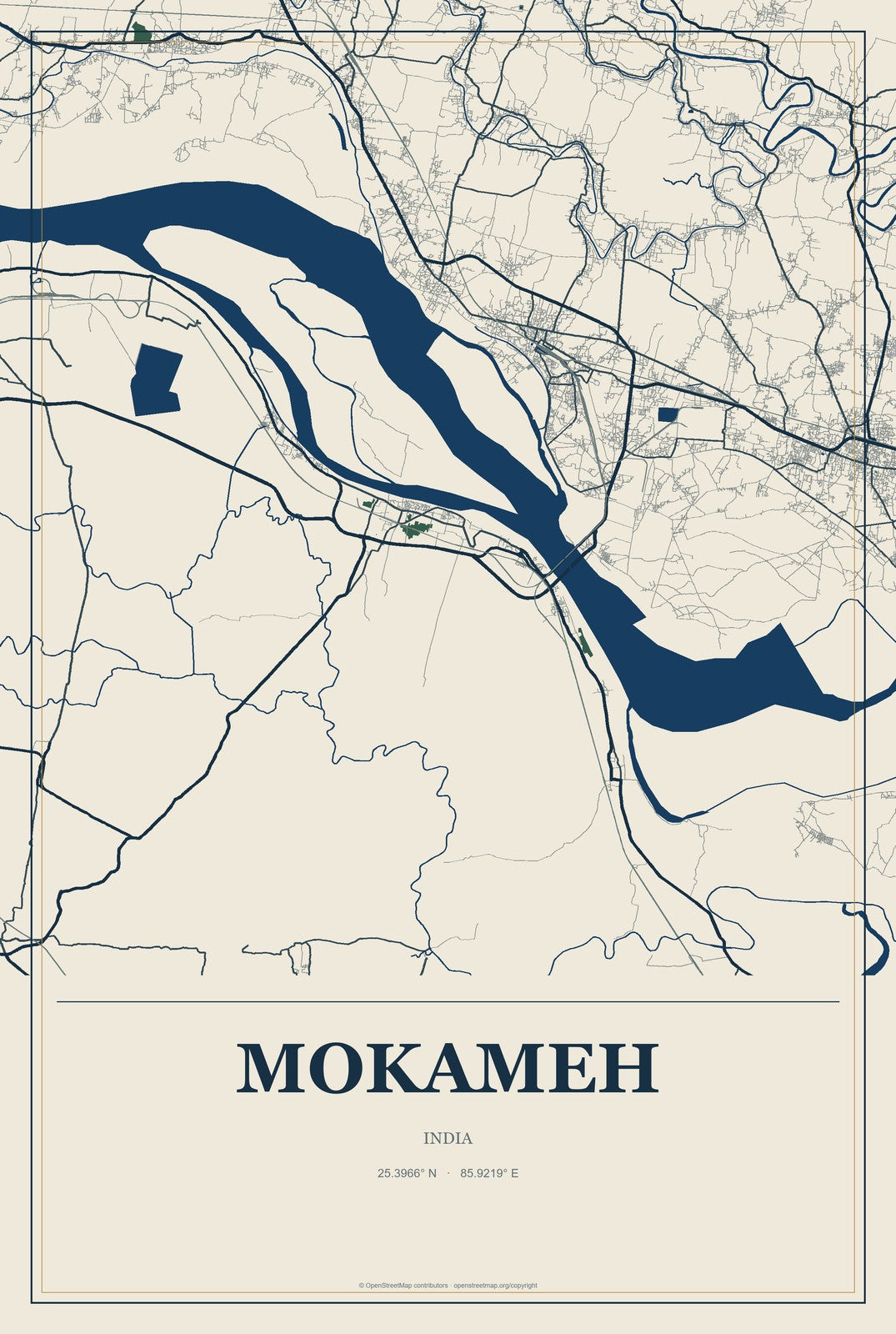 Mokameh, India City Map Aluminum Sign in Coastal Cutout style