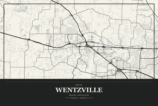 Wentzville, Missouri City Map Aluminum Sign in Museum Plaque style