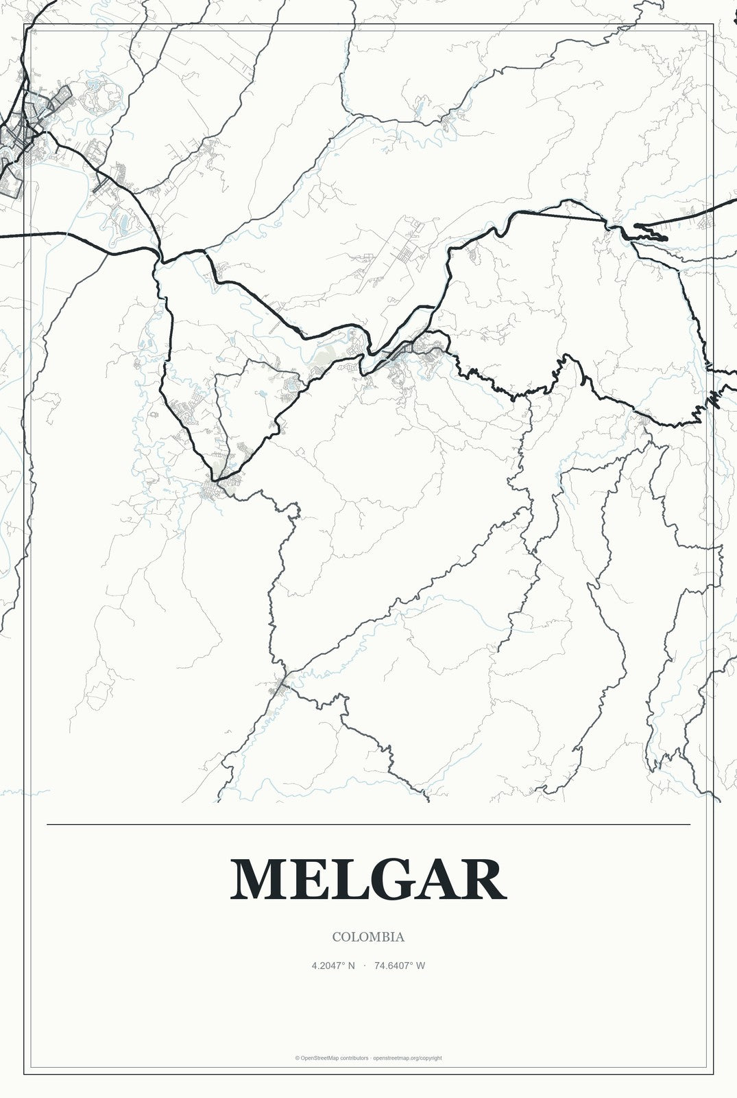 Melgar, Colombia City Map Aluminum Sign in Gallery Air style