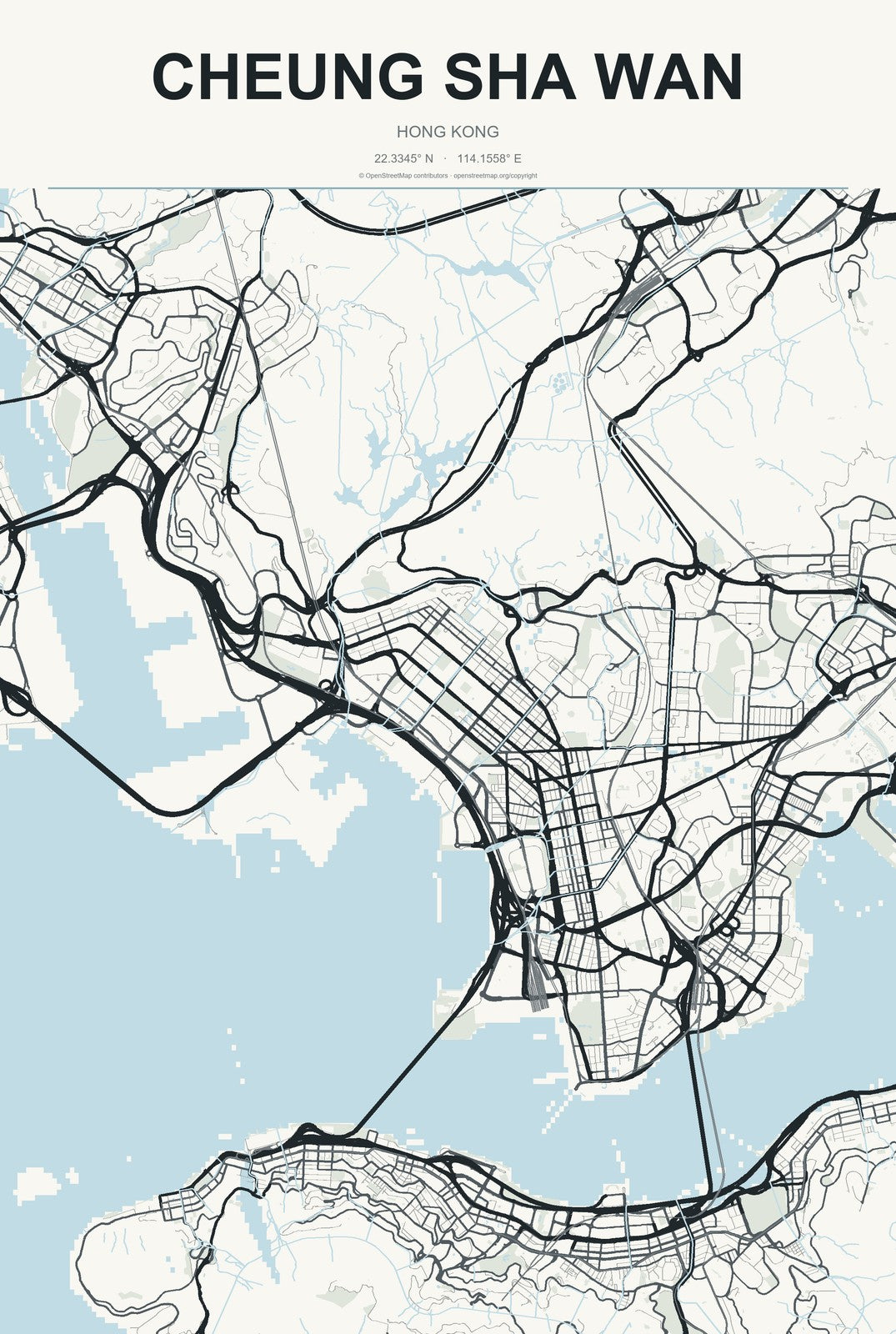 Cheung Sha Wan, Hong Kong City Map Aluminum Sign in Headline Atlas style