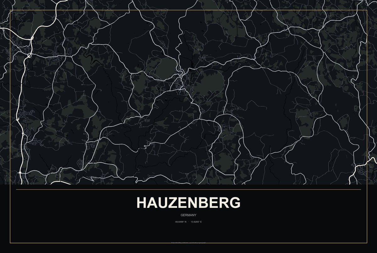 Hauzenberg, Germany City Map Aluminum Sign in Metropolitan Noir style
