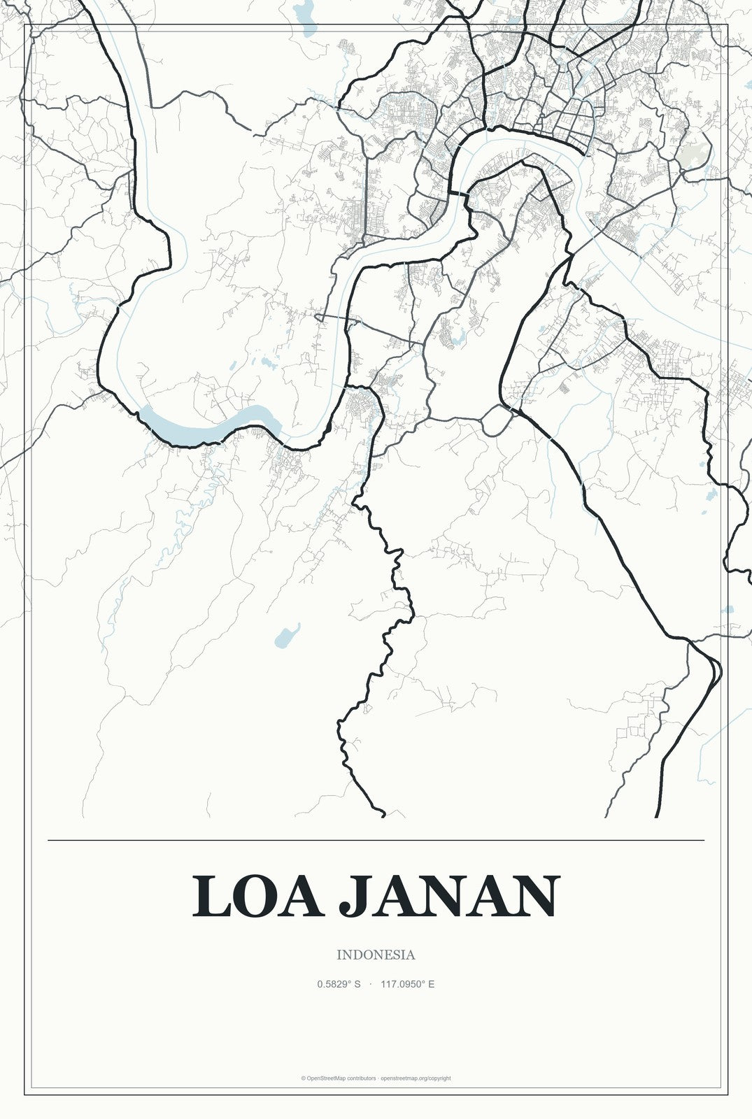 Loa Janan, Indonesia City Map Aluminum Sign in Gallery Air style