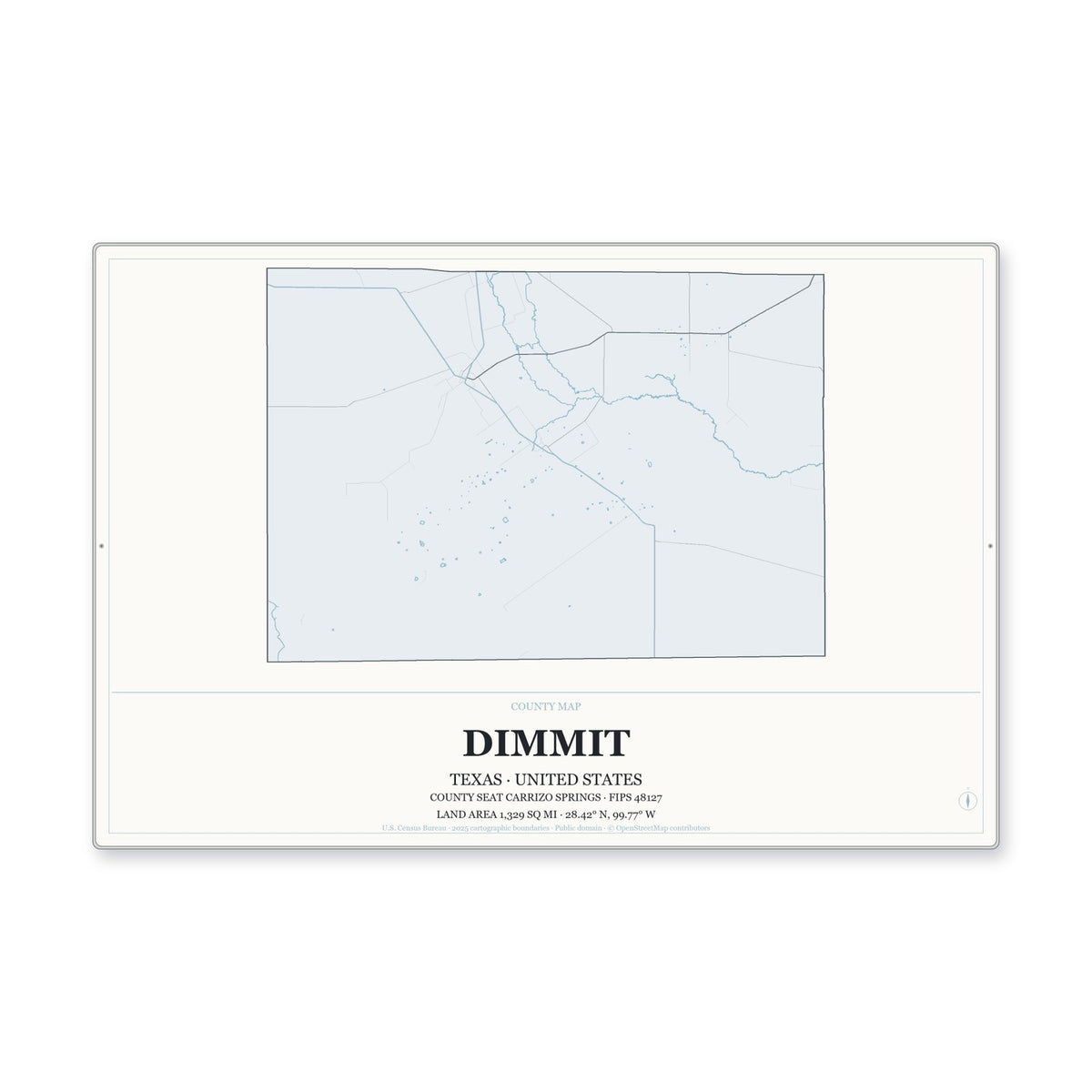 Dimmit County, Texas Map Aluminum Sign in Gallery Air style