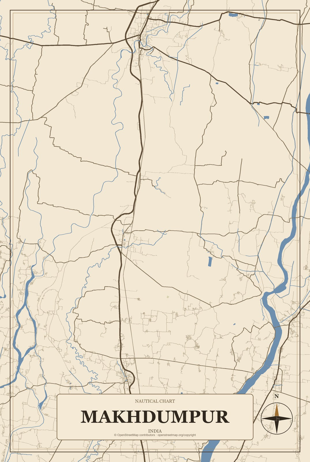 Makhdumpur, India City Map Aluminum Sign in Heritage Nautical style