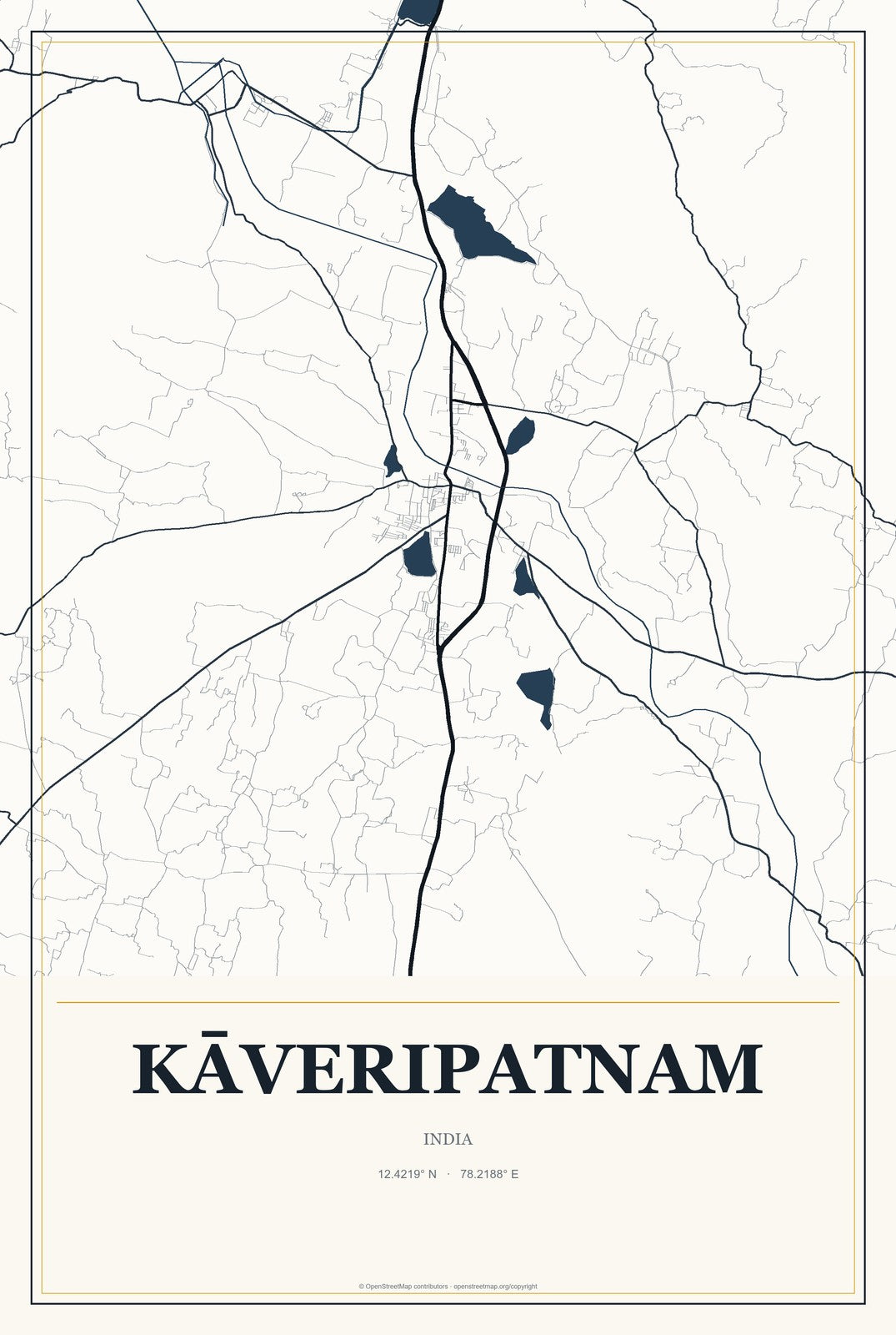 Kāveripatnam, India City Map Aluminum Sign in Citrine Modern style