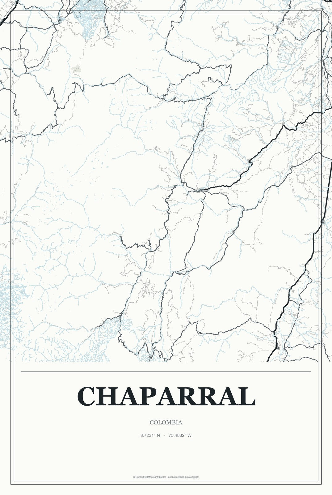 Chaparral, Colombia City Map Aluminum Sign in Gallery Air style