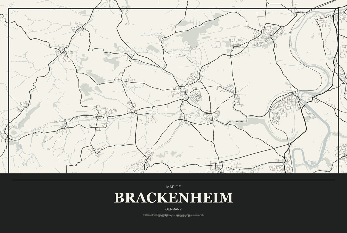 Brackenheim, Germany City Map Aluminum Sign in Museum Plaque style