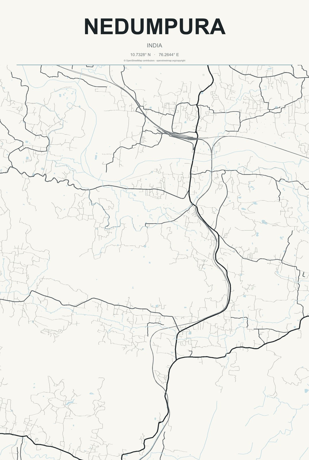Nedumpura, India City Map Aluminum Sign in Headline Atlas style
