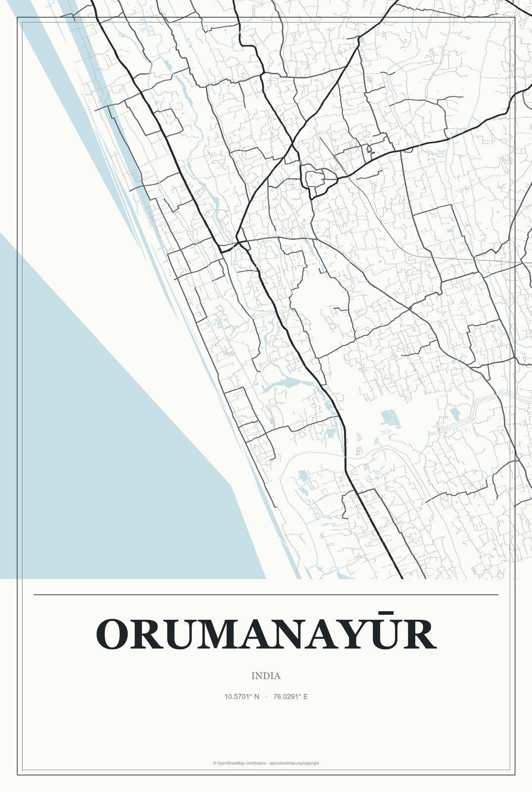 Orumanayūr, India City Map Aluminum Sign in Gallery Air style