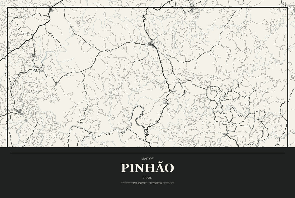 Pinhão, Brazil City Map Aluminum Sign in Museum Plaque style