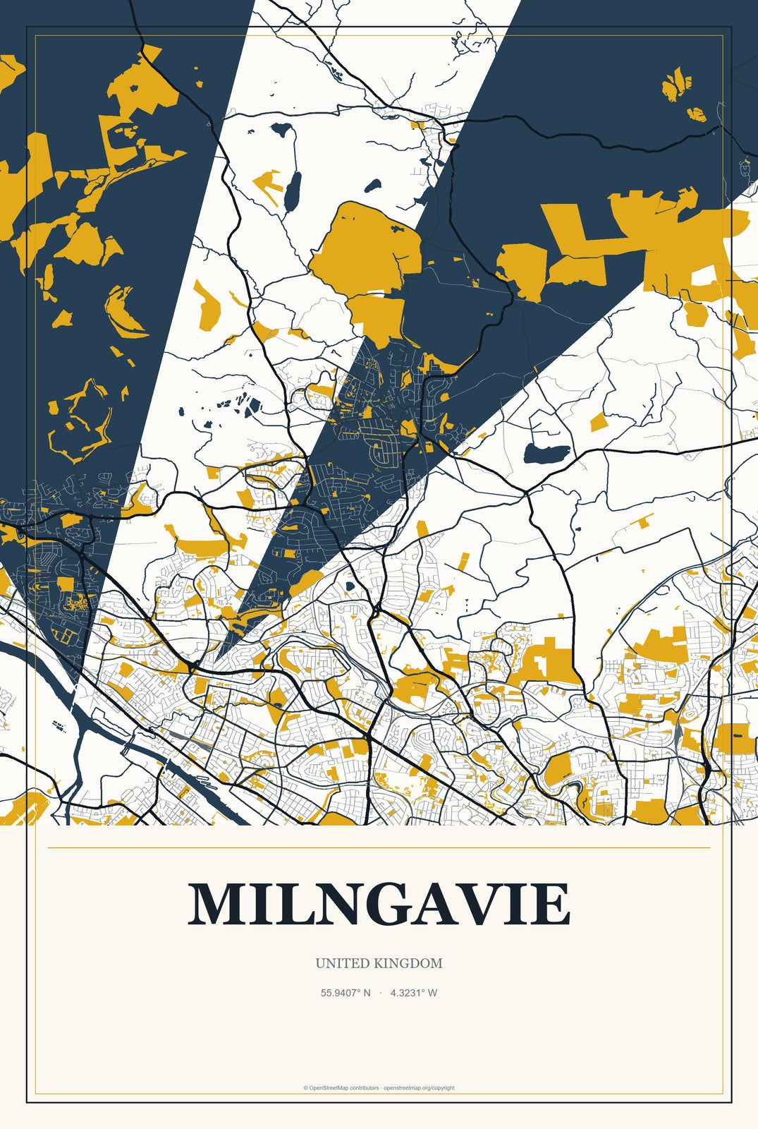 Milngavie, United Kingdom City Map Aluminum Sign in Citrine Modern style