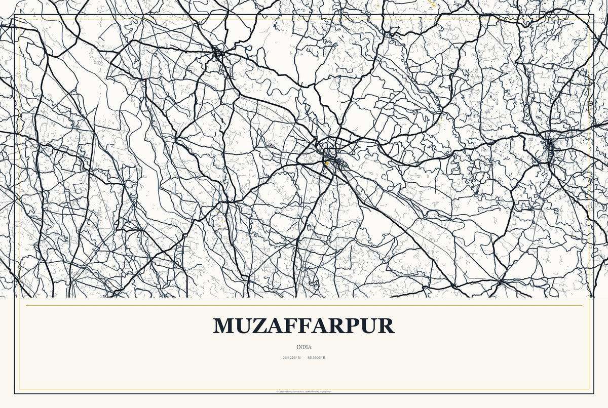 Muzaffarpur, India City Map Aluminum Sign in Citrine Modern style