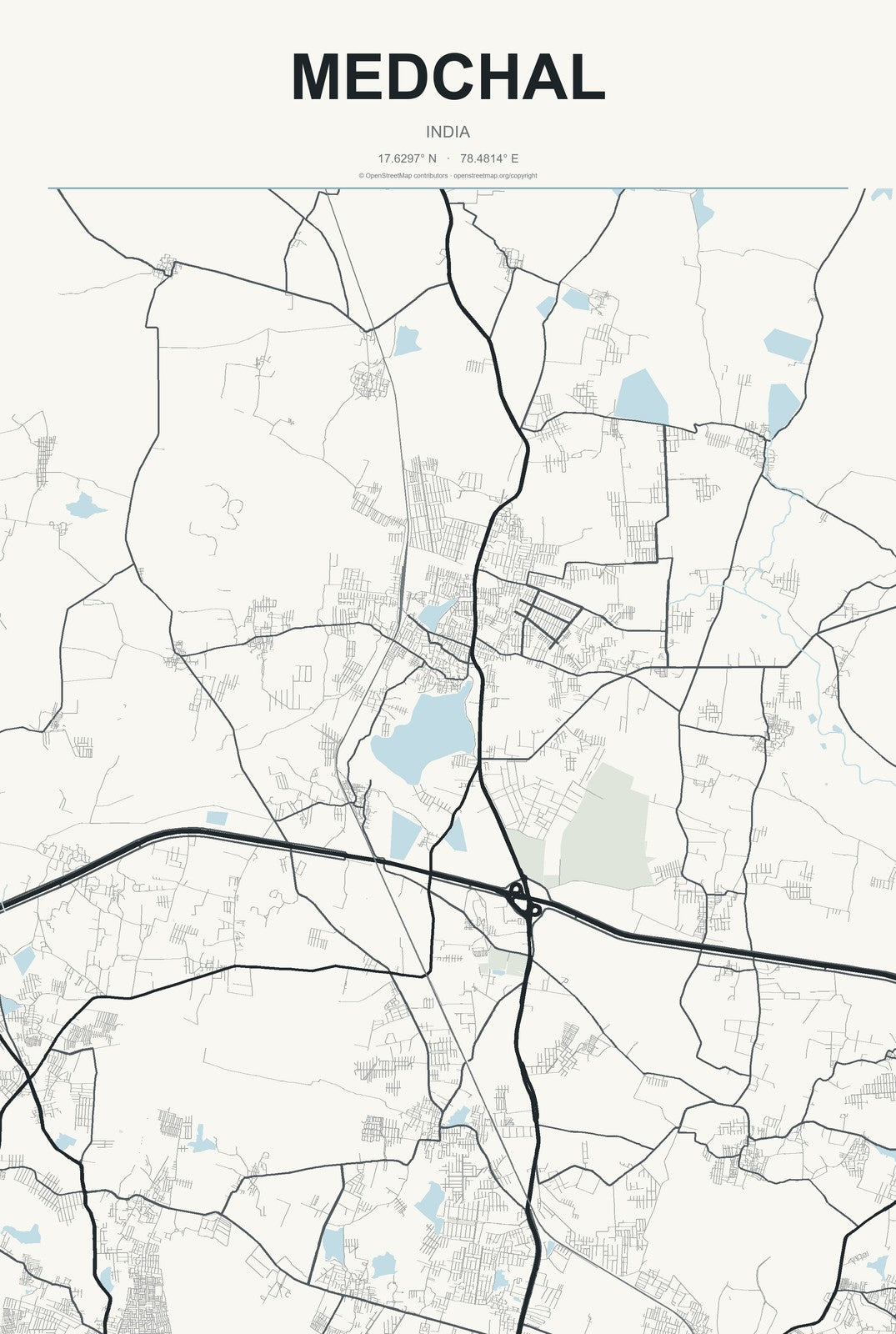 Medchal, India City Map Aluminum Sign in Headline Atlas style