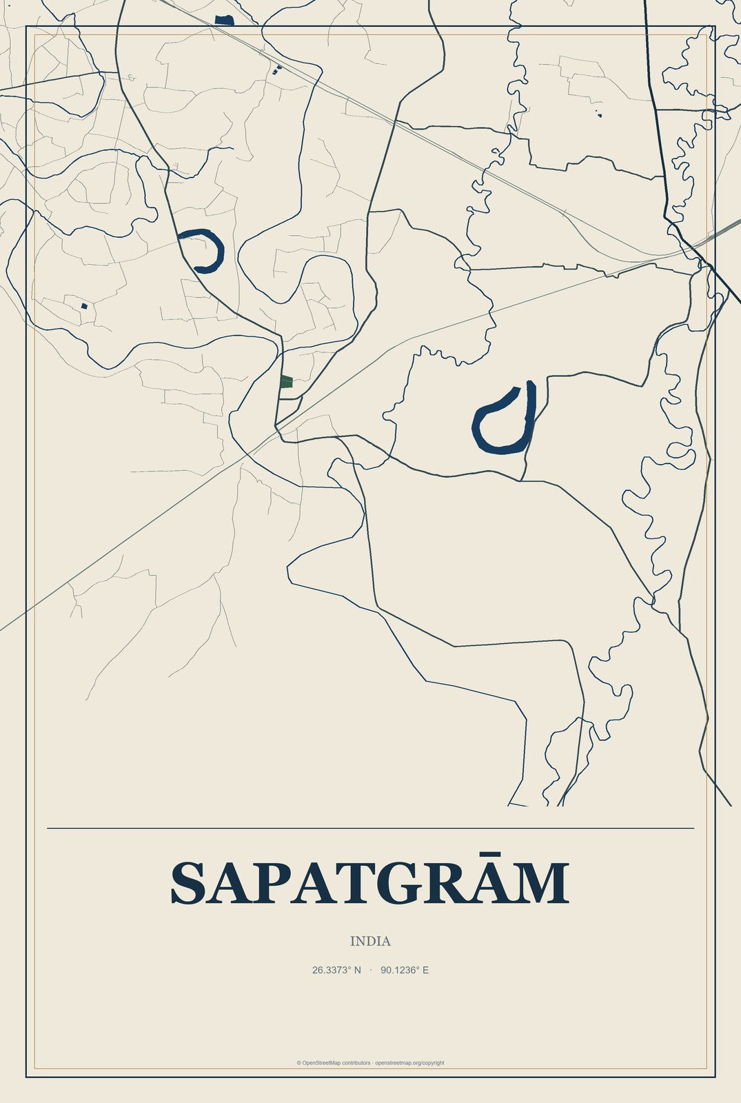 Sapatgrām, India City Map Aluminum Sign in Coastal Cutout style