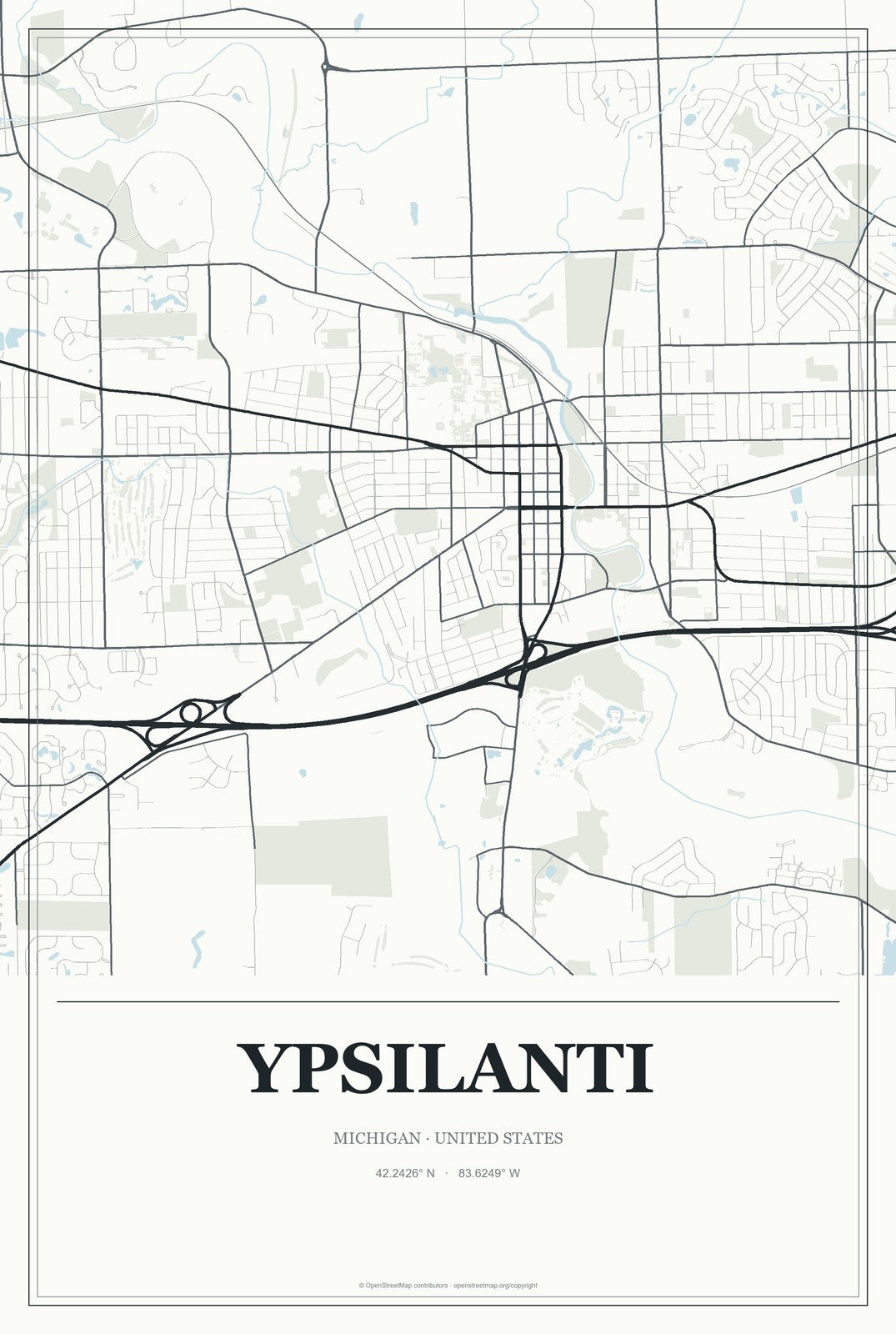 Ypsilanti, Michigan City Map Aluminum Sign in Gallery Air style