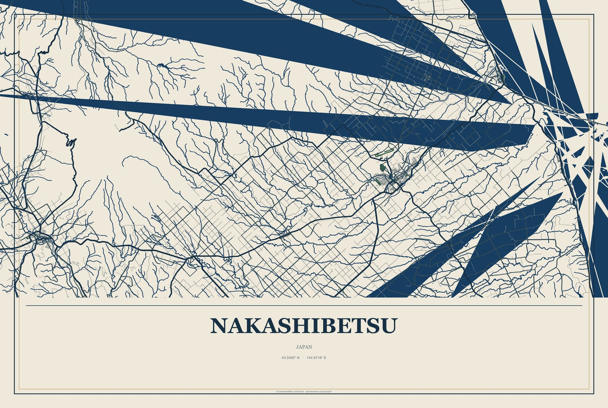Nakashibetsu, Japan City Map Aluminum Sign in Coastal Cutout style