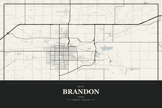 Brandon, Canada City Map Aluminum Sign in Museum Plaque style