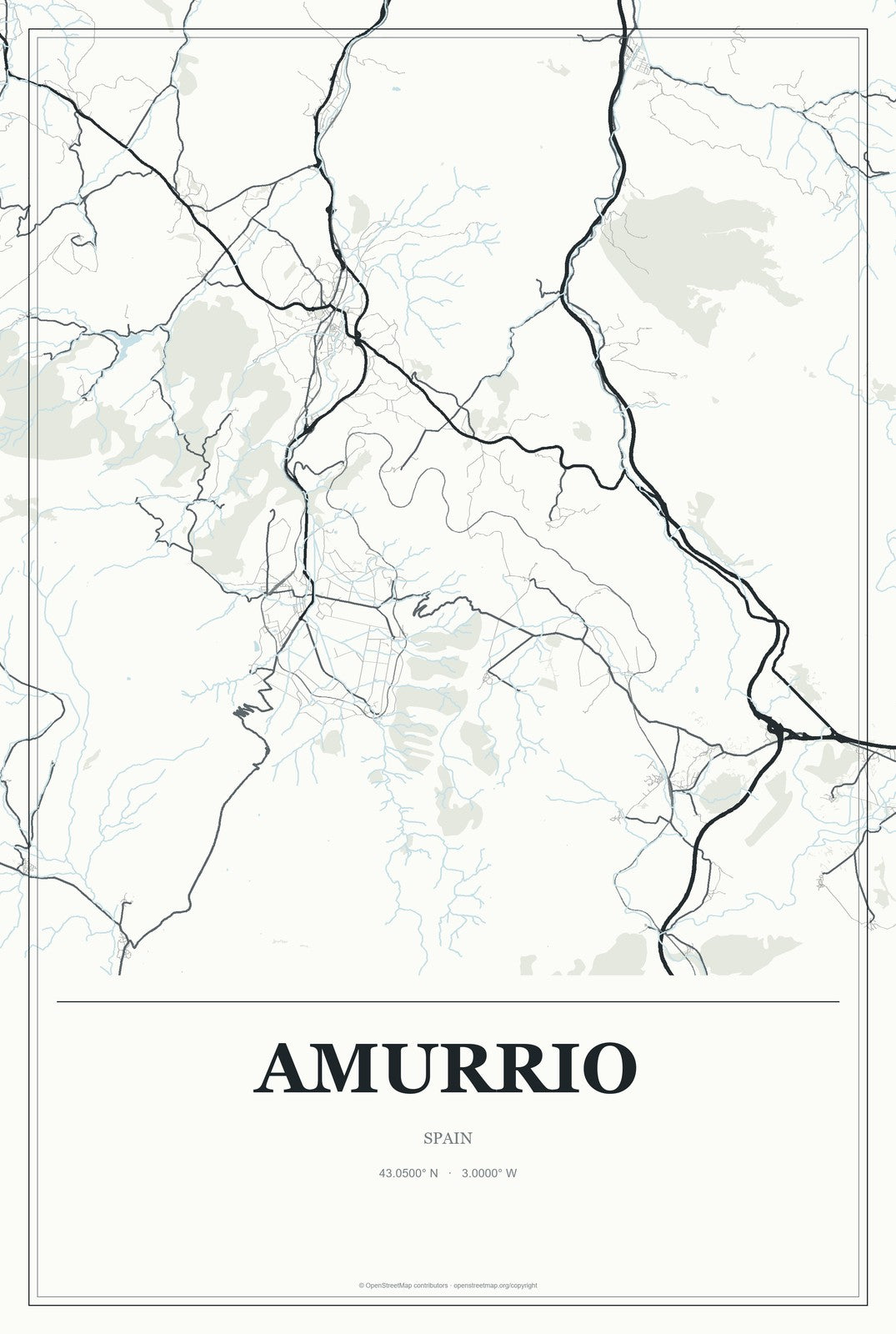 Amurrio, Spain City Map Aluminum Sign in Gallery Air style