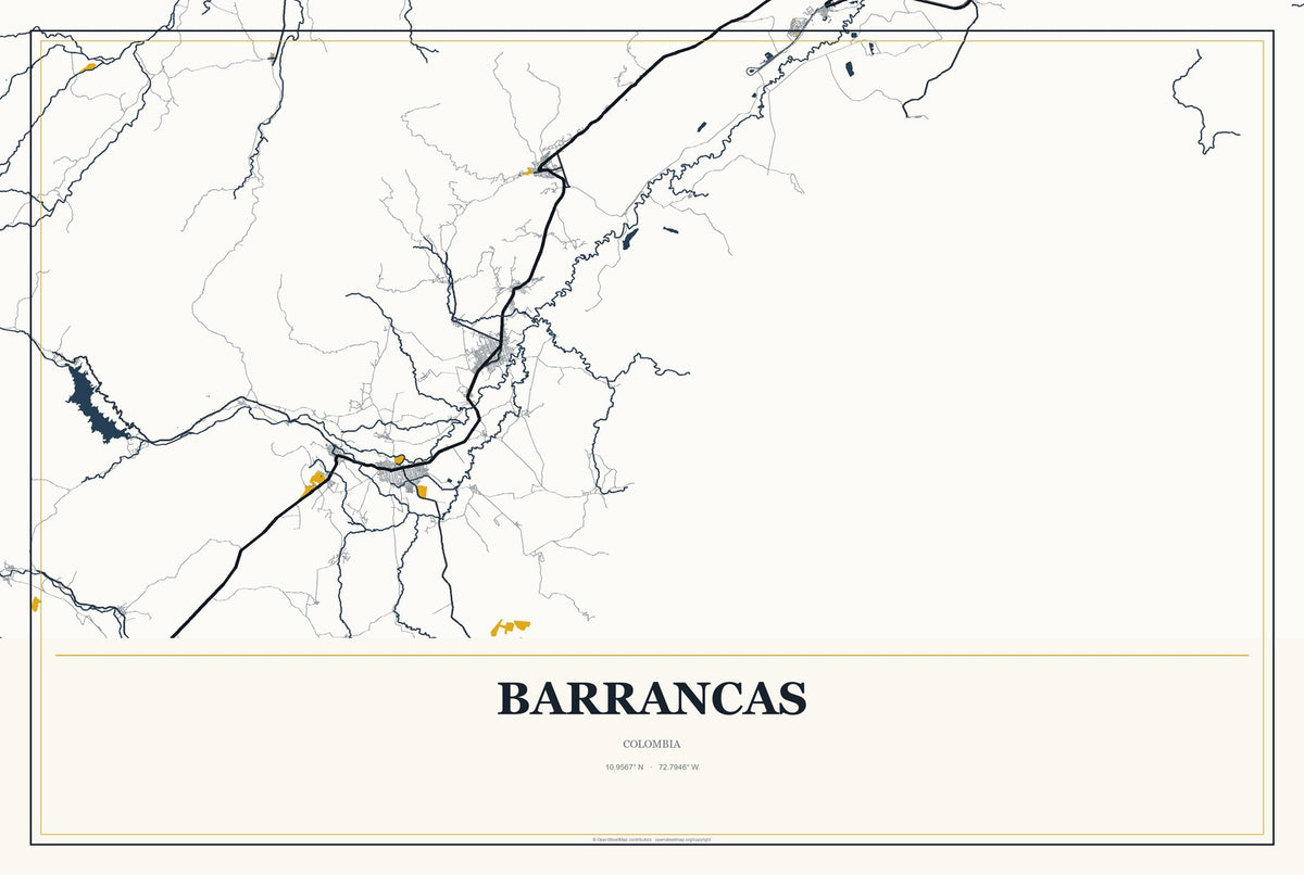Barrancas, Colombia City Map Aluminum Sign in Citrine Modern style