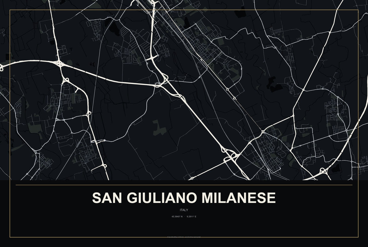 San Giuliano Milanese, Italy City Map Aluminum Sign in Metropolitan Noir style