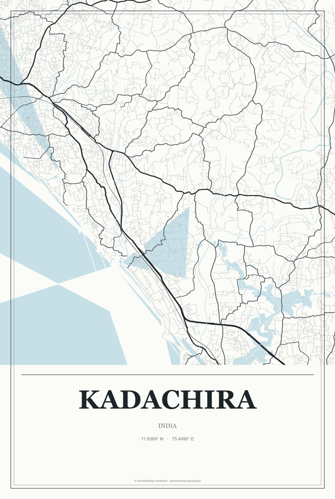 Kadachira, India City Map Aluminum Sign in Gallery Air style