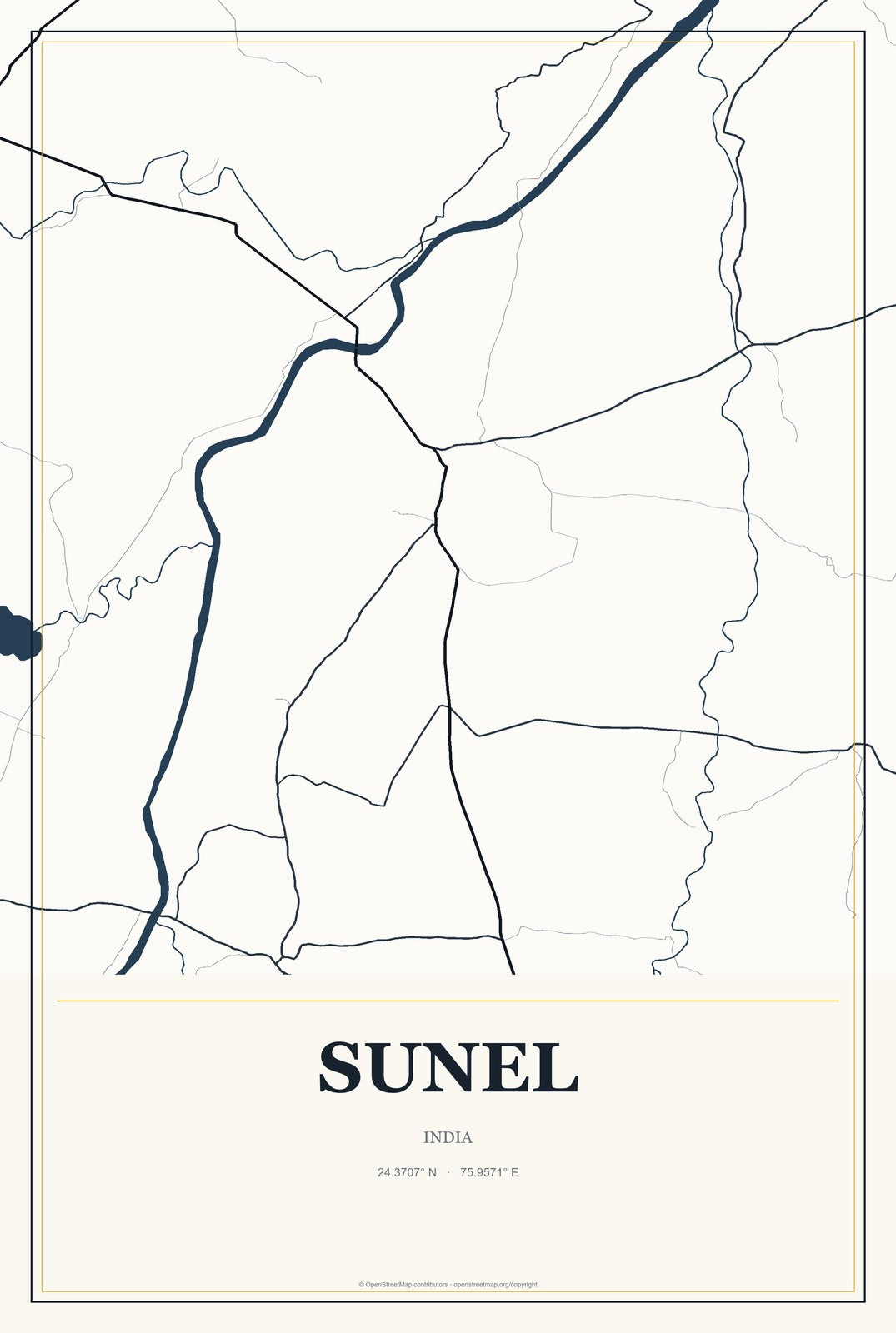 Sunel, India City Map Aluminum Sign in Citrine Modern style