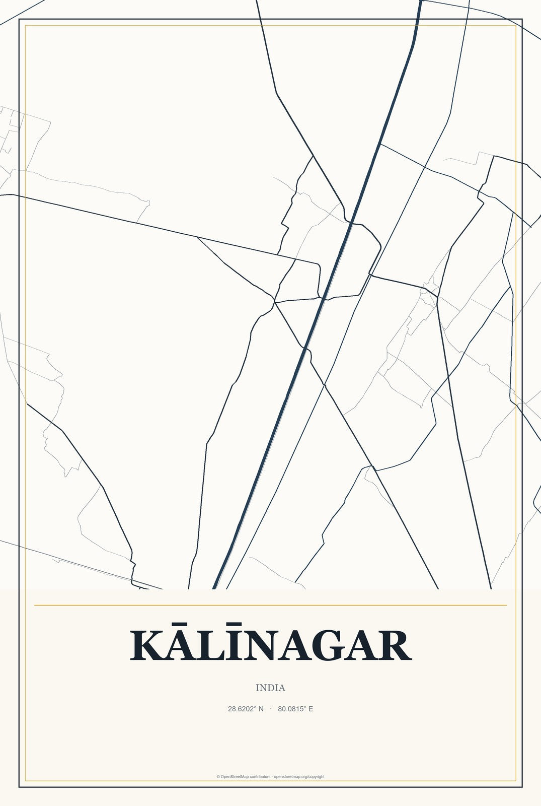 Kālīnagar, India City Map Aluminum Sign in Citrine Modern style