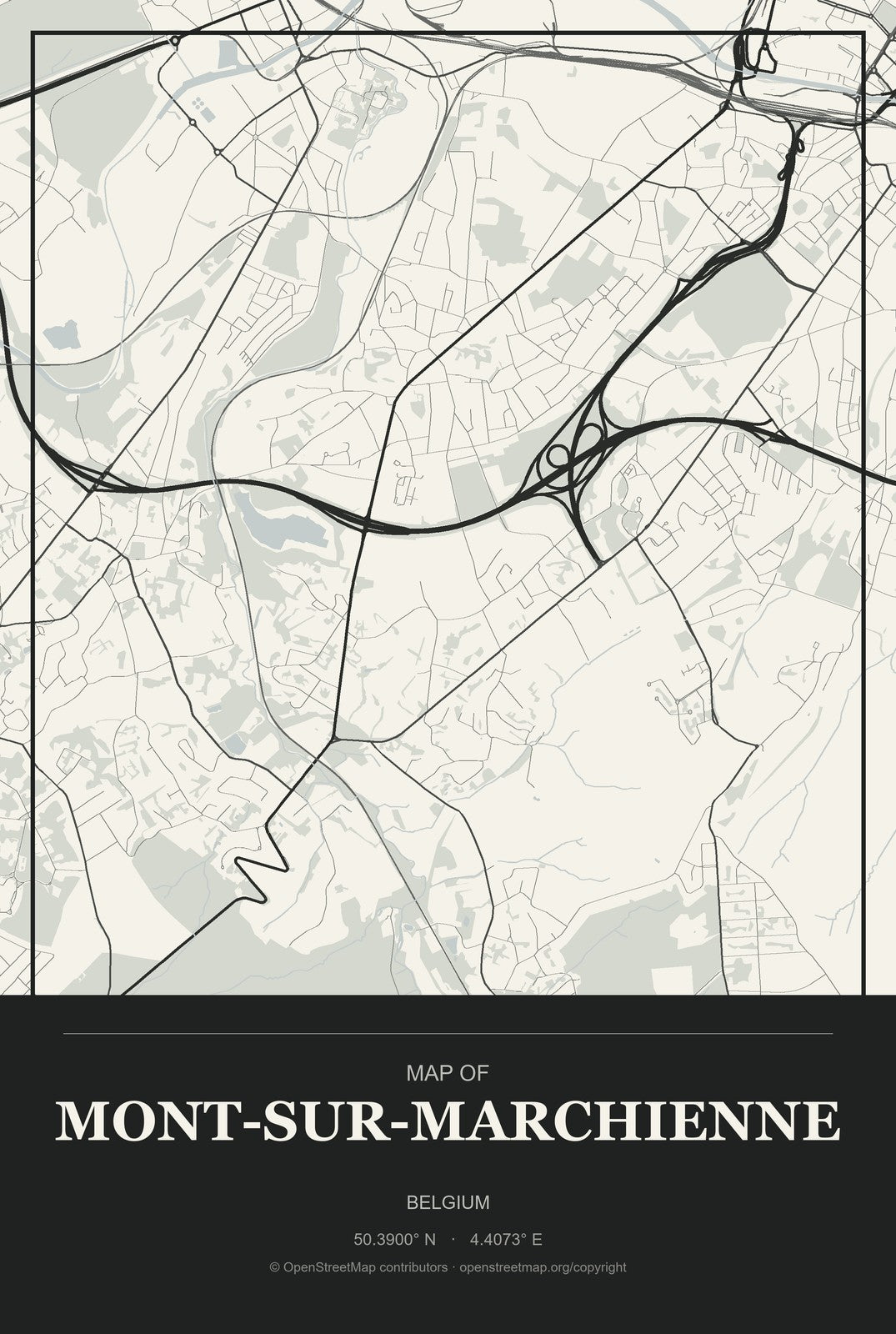 Mont-sur-Marchienne, Belgium City Map Aluminum Sign in Museum Plaque style