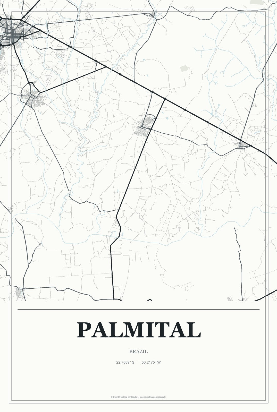 Palmital, São Paulo, Brazil City Map Aluminum Sign in Gallery Air style