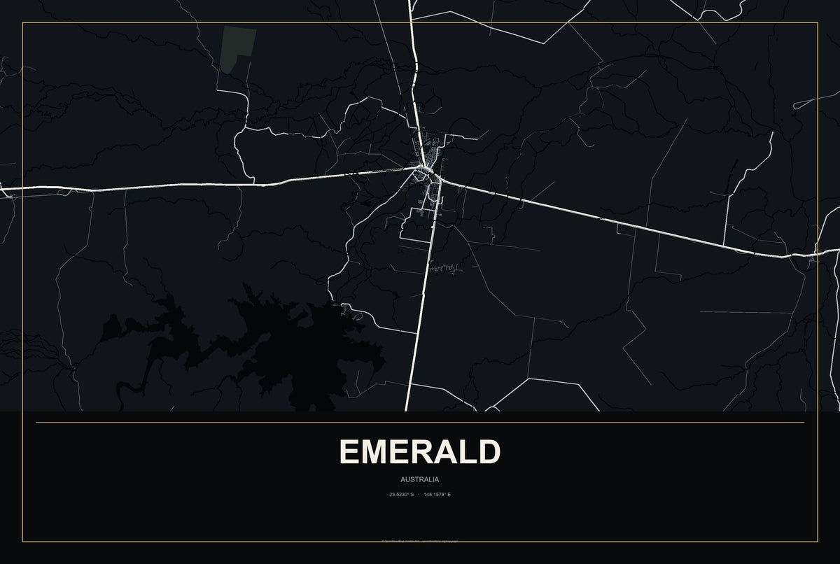 Emerald, Australia City Map Aluminum Sign in Metropolitan Noir style
