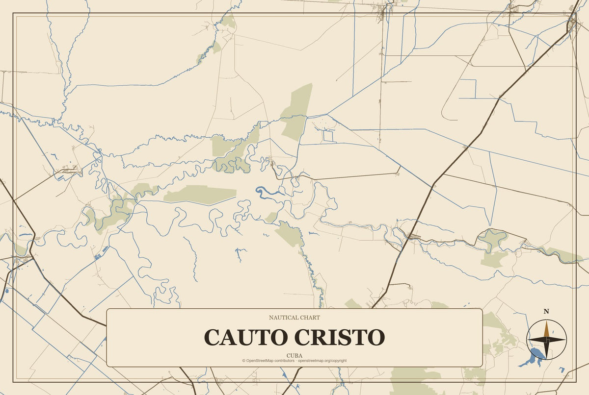 Cauto Cristo, Cuba City Map Aluminum Sign in Heritage Nautical style