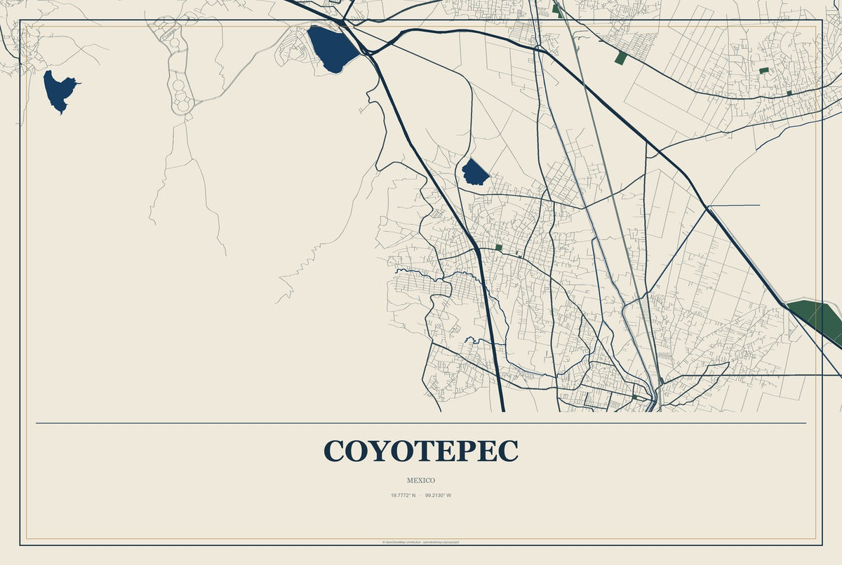 Coyotepec, Mexico City Map Aluminum Sign in Coastal Cutout style