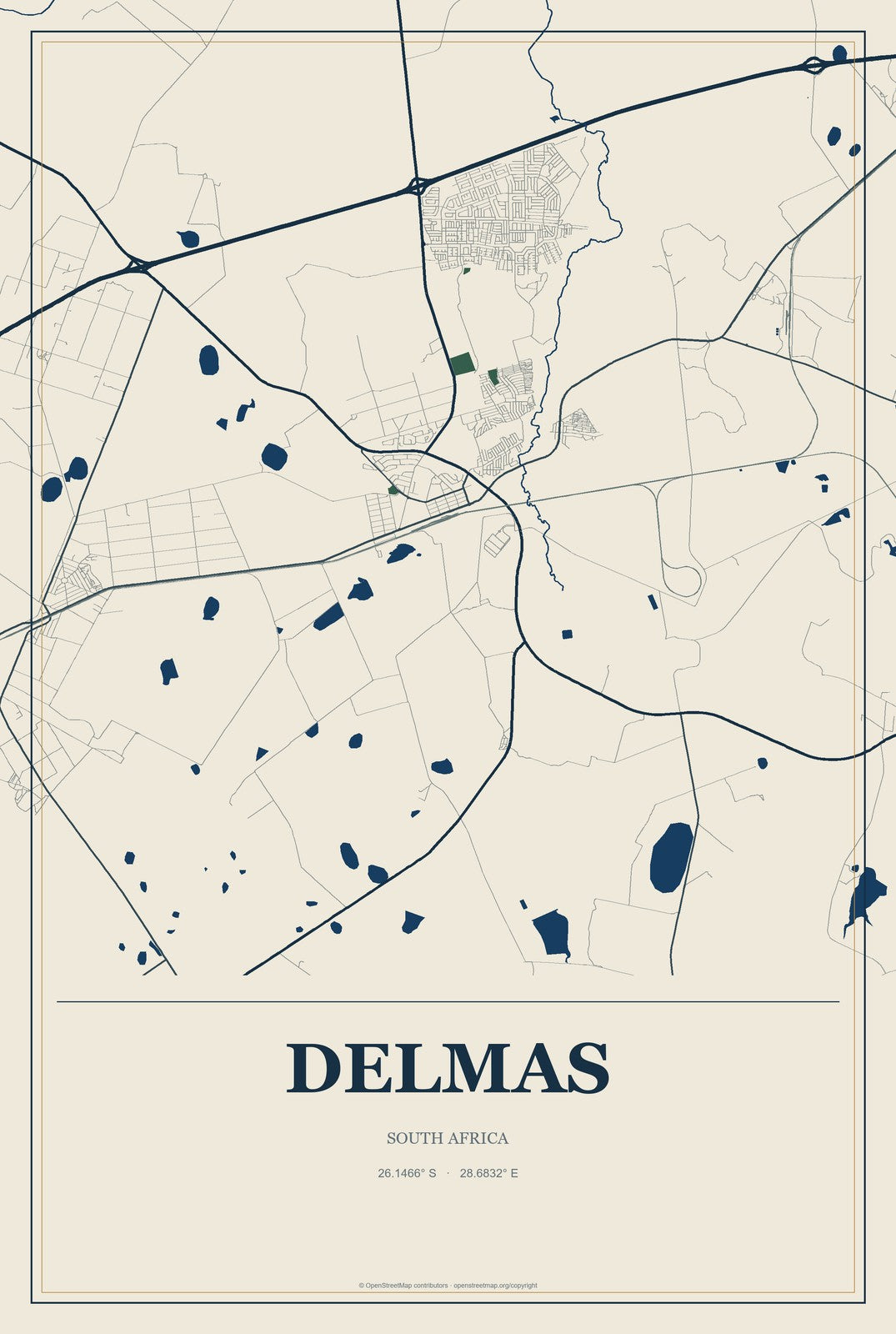 Delmas, South Africa City Map Aluminum Sign in Coastal Cutout style