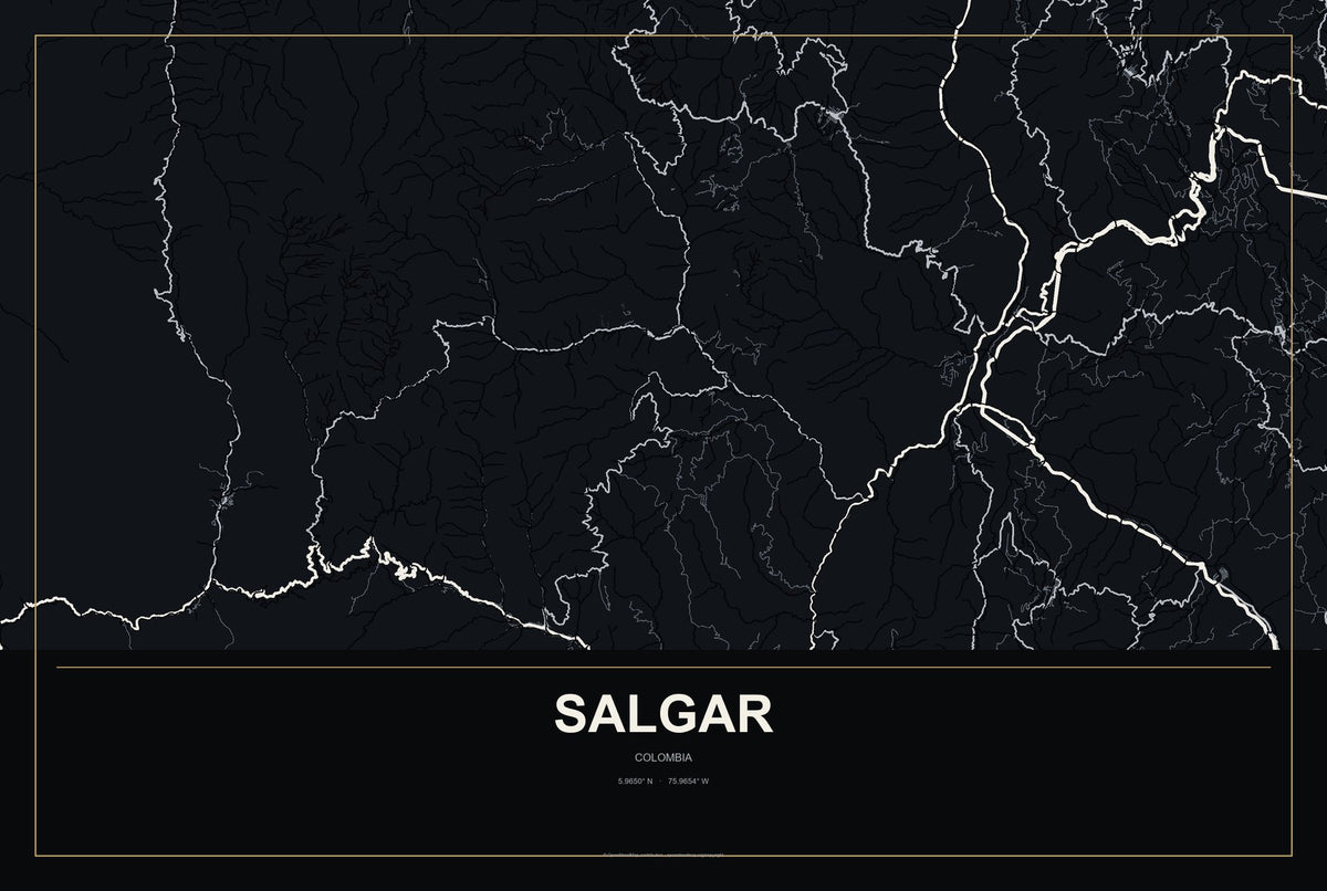 Salgar, Colombia City Map Aluminum Sign in Metropolitan Noir style