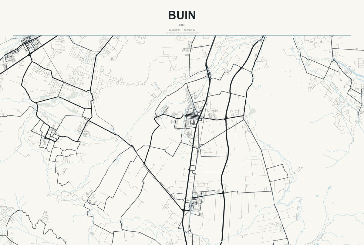 Buin, Chile City Map Aluminum Sign in Headline Atlas style