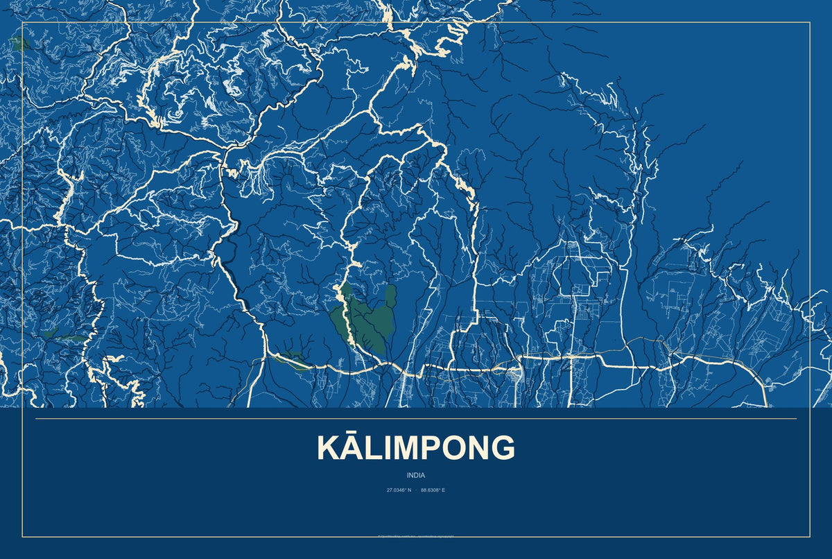 Kālimpong, India City Map Aluminum Sign in Harbor Cobalt style
