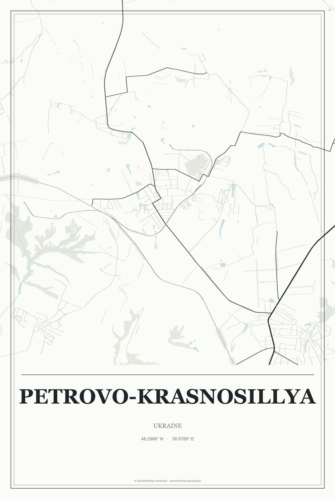 Petrovo-Krasnosillya, Ukraine City Map Aluminum Sign in Gallery Air style